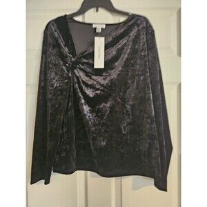 Calvin Klein Black Twist Cowl Neck Long Sleeve Crushed Velvet Blouse Size XL NWT